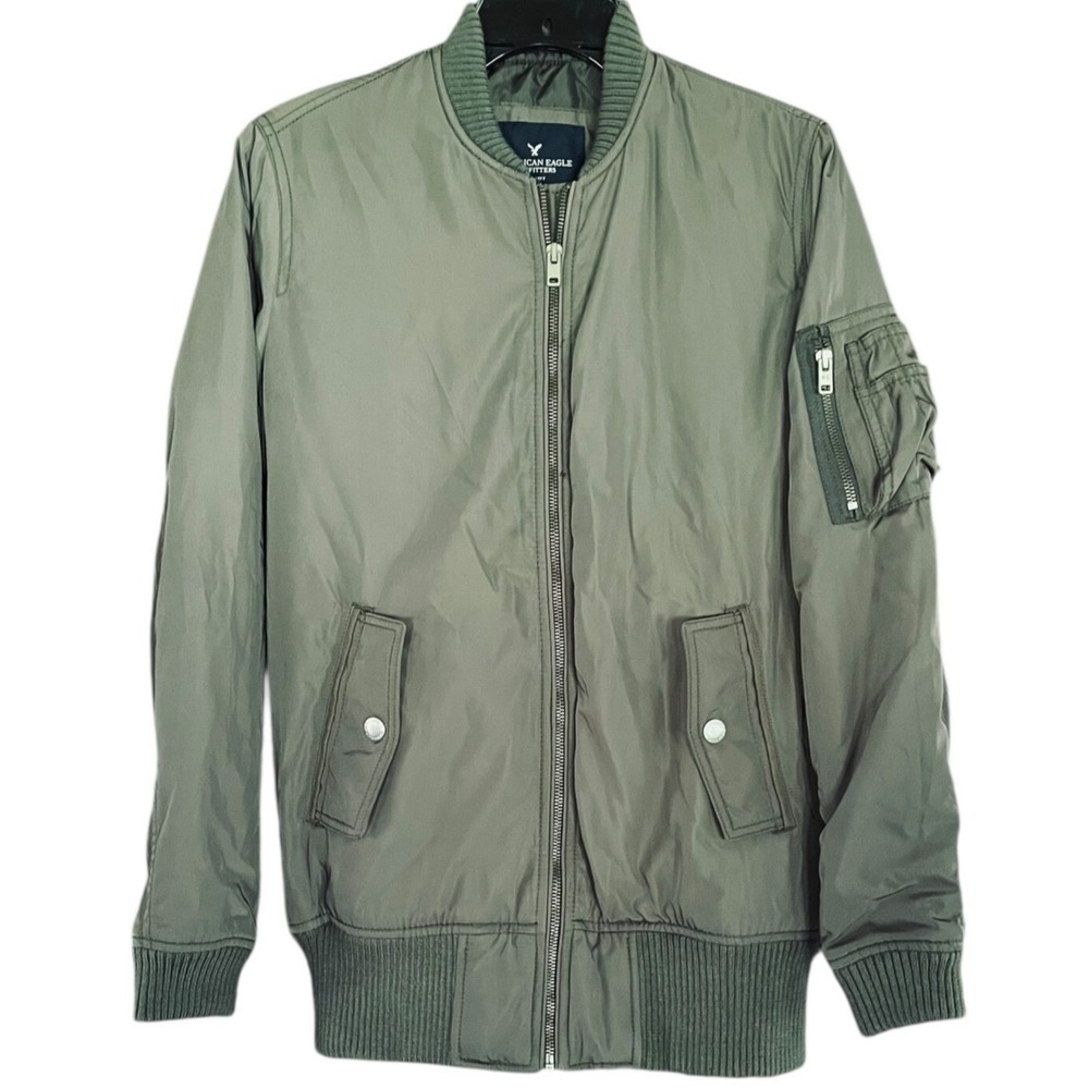 American Eagle Bomber Jacket Men S‎ Green Insulated Zip Utility Military MA 1